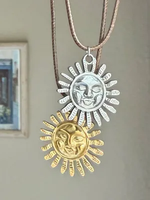 Handmade gold tone stainless steel sun boho retro vintage style necklace☀️ thumbnail 6