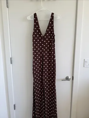 Blue Blush Polka Dot Brown Sleeveless V-Neck Maxi Dress thumbnail 4