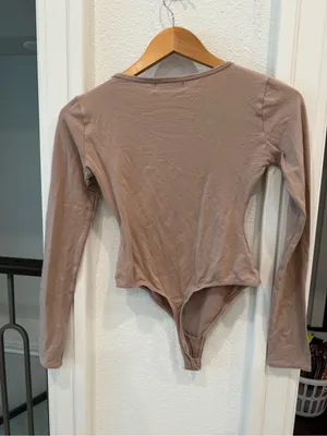 OW Collection Taupe Long Sleeve Thong Bodysuit Medium thumbnail 6