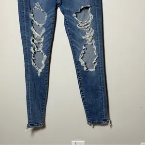 American Eagle Women Hi-Rise Jegging Jeans Distressed Denim Blue‎ Jeans size 6 thumbnail 3