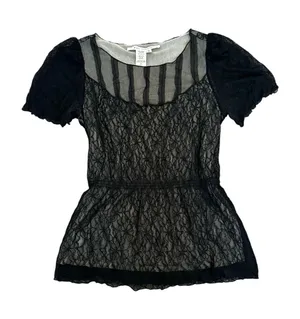 Vintage Max Studio Black Mesh Lace Overlay Top Y2K Dark Fairy Grunge Witchy thumbnail 1