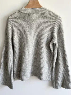 Madewell Merino Wool Bell Sleeve Rib Knit Sweater Gray Size Small thumbnail 8