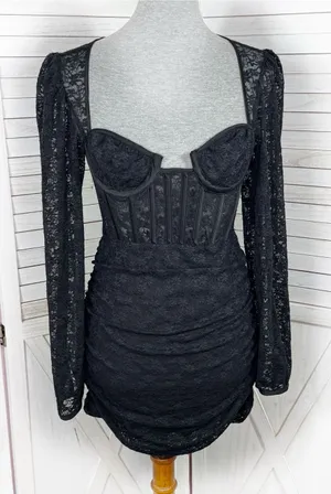 Edit‎ by Nine Lace Corset Top Ruched Mini Dress Black Medium Gothic Coquette Y2K thumbnail 1