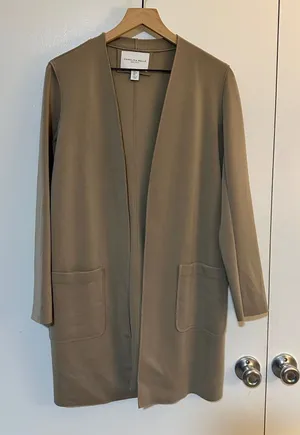 Carolina Belle Montreal‎ | Taupe Tan Open Front Long Cardigan Jacket, Size S thumbnail 1