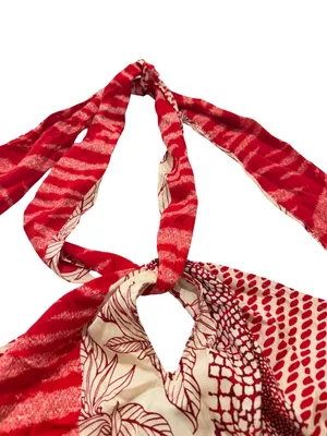 Banana Republic Red Cream Mixed Print Halter Tie Neck Top Shirt Small Women's thumbnail 12
