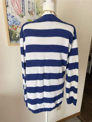 Quacker Factory Vintage 90s Y2K Nautical Striped Anchor Pullover Sweater Small thumbnail 4