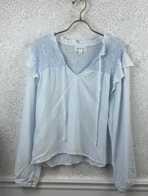 Cloth & Stone Light Blue Tencel Smocked Pullover Peasant Blouse - Size - Medium thumbnail 2