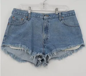 Vintage Levis 550 Relaxed Fit Denim Cut Off Shorts MedWash Blue Frayed Hem 16MIS thumbnail 1