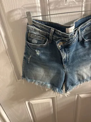 Vervet Blue Distressed Asymmetric Button Fly Denim Shorts Size M thumbnail 3