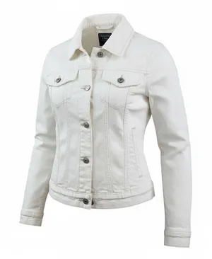 Abercrombie & Fitch White‎ Denim Jacket women XS Fitted Stretch Trucker Jean New thumbnail 1