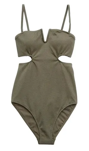 Aerie Shine Pique V Wire Cut Out One-Piece Swimsuit thumbnail 1
