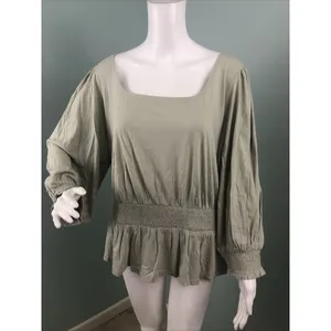 NWT Women's Ann Taylor Smocked Square Neck Puff Sleeve Blouse Top Sage Sz Large thumbnail 4