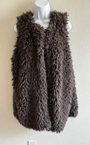 NWT Uncle Frank Faux Fur Vest XL Brown Shaggy Boho Glam‎ Open Front thumbnail 1