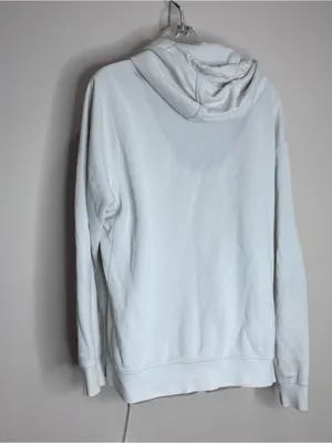 Nike White Crewneck Hoodie pullover sweatshirt Black Swoosh large flaws thumbnail 3