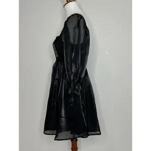 Thirty Thirty Black Baby Doll Mini‎ Dress Sheer Sleeves Sz XL LBD Whimsy Goth thumbnail 4