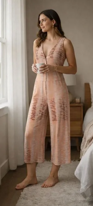Sz S Tart $108 MSRP NWOT Rayon Peach Tie Die Jumpsuit thumbnail 1