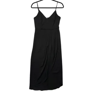 Lulus Black V Neck Spaghetti Strap Draped Midi evening Party elegant‎ Dress S thumbnail 2