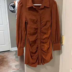 White Fox Boutique not so subtle mini dress buttoned dip dyed brown western S thumbnail 4