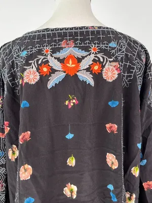 NWOT Johnny Was Biya Silk Embroidered Floral Boho Shirt Blouse Black Sz L thumbnail 7