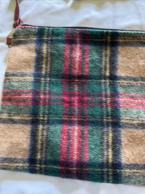 Plaid Wool Crossbody or Wristlet Bag with Brown Leather Tassel Zipper Pull thumbnail 2