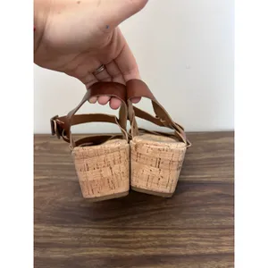 Korks Brown Faux Leather Cork‎ Platform Wedge Sandals Square Toe Womens 9M thumbnail 6