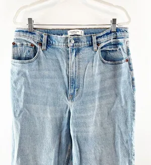 Abercrombie The 90's Straight Leg Ultra High Rise Slit Hem Jeans Blue 32 / 14 L thumbnail 5