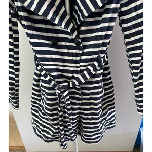 Express Women's Blue White striped double-breasted trench coat with belt Size M thumbnail 4