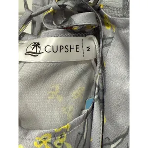 Cupshe‎ Silver Grey Floral Satin Midi Dress Yellow Print Halter Tie Back Medium thumbnail 6