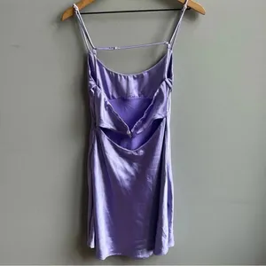 Hello Molly Famous Fit Lilac Lavender Satin Slip Mini Dress Size Medium thumbnail 6