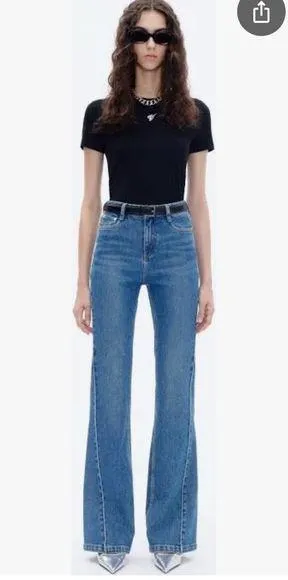 MID WAIST FLARED JEANS Blue Size 27 thumbnail 1