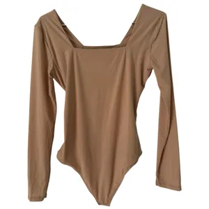 NWT Quince Second Skin Square Neck Long Sleeve Body Thong Bodysuit Mocha Large thumbnail 4