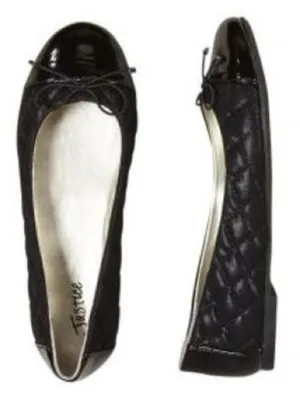Justice Black Quilted Ballet Flats Patent Toe Bow Slip On Shoes Size 8 thumbnail 2