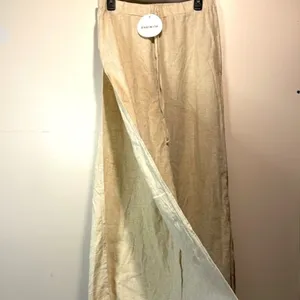 SHEIN- NWT Linen Blend Vcay Wide Leg Full Side Slit Beach Vacation Pants Size L thumbnail 5