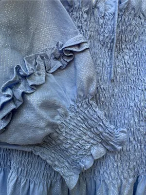 Hill House Home The Nesli Nap Dress Light Blue Glitter Check XS Smocked Puff Sle thumbnail 5