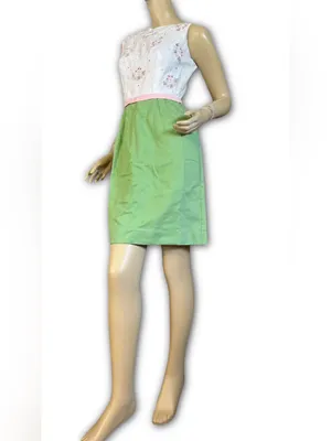 Vintage 1960'S Green, White & Pink Floral Print Sheath/Wiggle Dress (Xs) thumbnail 7