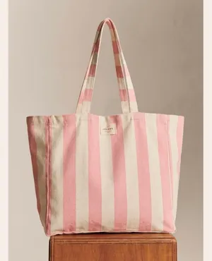 Sezane Paris Rue Large Pink White Stripe Shopper Tote Book Bag Fits All Cotton thumbnail 1