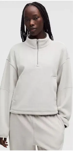 Lululemon Plush Velour Oversized Half Zip in Gray Size Small Workout Soft thumbnail 1