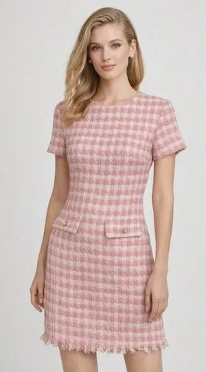 Bebop Tweed Mini Dress Pink White Small thumbnail 1