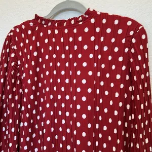 Lulus Pleat to Meet You Wine Red Polka Dot Long Sleeve Shift‎ Dress thumbnail 6