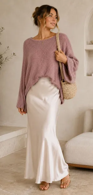 Mer Sea Pink Fuzzy Oversized Sweater Womens S/M Cozycore Slouchy Luxury Soft thumbnail 1