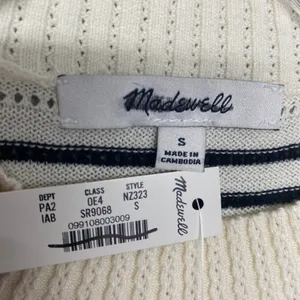 Madewell Sweater Small Striped Textured Stitch Cotton Crewneck Ivory Black NZ323 thumbnail 3