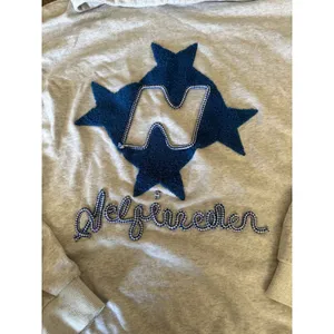Elfric Eden Heather‎ Grey Chenille Patch Star Graphic Hoodie Med Y2K Streetwear thumbnail 3