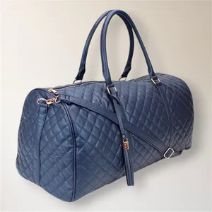 NEW Ms Lovely Navy Quilted Weekender Travel Duffel‎ Bag 22" Rose Gold Carry On thumbnail 3
