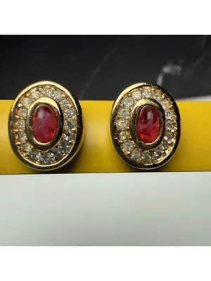 Small Christian Dior Red Glass & Rhinestone Clip-on Clip On Gold Tone Signed thumbnail 12