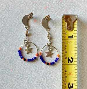 stainless steel moon boho vintage aesthetic fairy style hoop dangle earrings💙⭐️🍃🌙🌠 thumbnail 4
