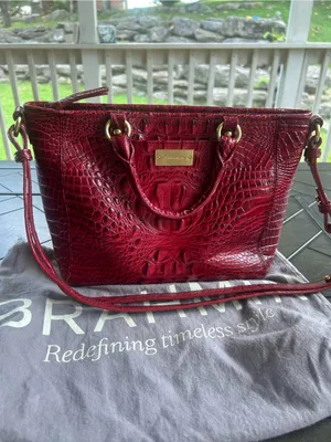 Brahmin Red Croc-Embossed Leather Tote with Removable Strap thumbnail 3