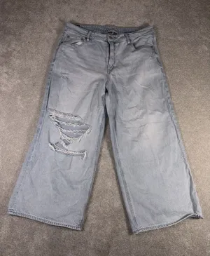 american eagle super high rise baggy wide leg ankle 14 Short Distressed Lt Wash thumbnail 1