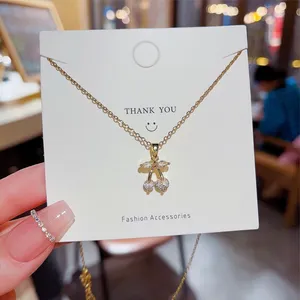18K Gold Plated Crystal Cherry Pendant Necklace for Women,Cherry Necklace thumbnail 2