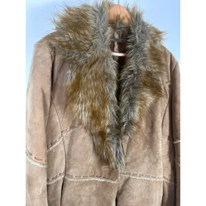Winlit Leather Faux Fur Jacket Women L Brown Penny Lane indie Y2K Patchwork VTG thumbnail 3