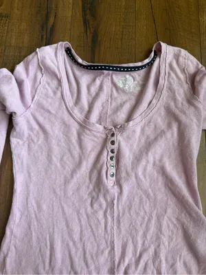 Anthropologie Pilcro Dusty Pink Long Sleeve Henley Top thumbnail 5